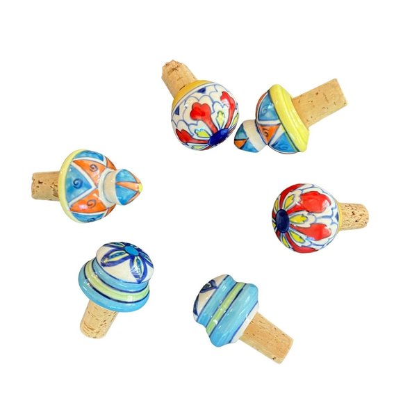 Source Unknown Dining Ceramic Pottery Wine Bottle Stoppers Set Of 6 Various Colors Poshmark